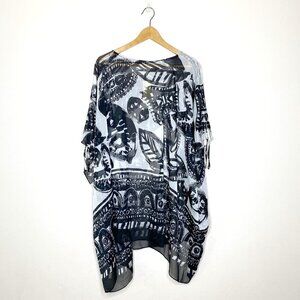 NWT Coldwater Creek Corinthia Sheer Poncho One Size Black White Abstract Print